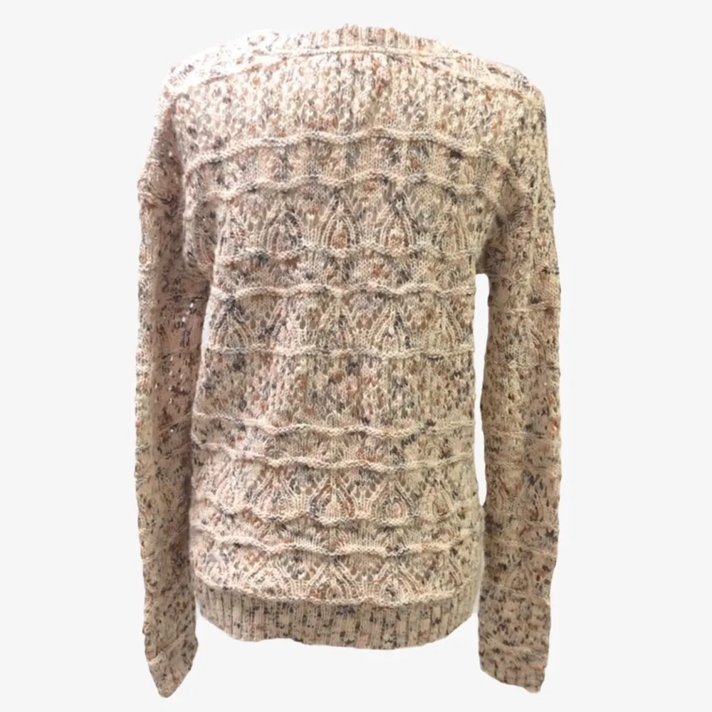 Hinge Open Knit Crewneck Sweater Beige Pink Size XS Long Sleeve
